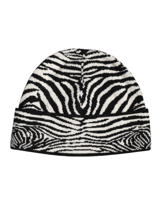 Dolce & Gabbana Schwarz Weiß Zebra gestrickt Winter Beanie Hut