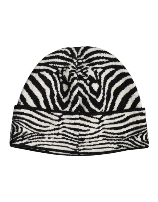 Dolce & Gabbana Schwarz Weiß Zebra gestrickt Winter Beanie Hut
