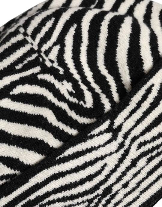 Dolce & Gabbana Schwarz Weiß Zebra gestrickt Winter Beanie Hut