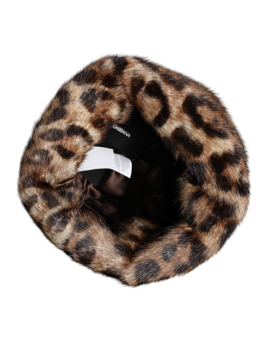 Dolce & Gabbana Brauner Leopard Kunstfell Frauen Eimer Hut