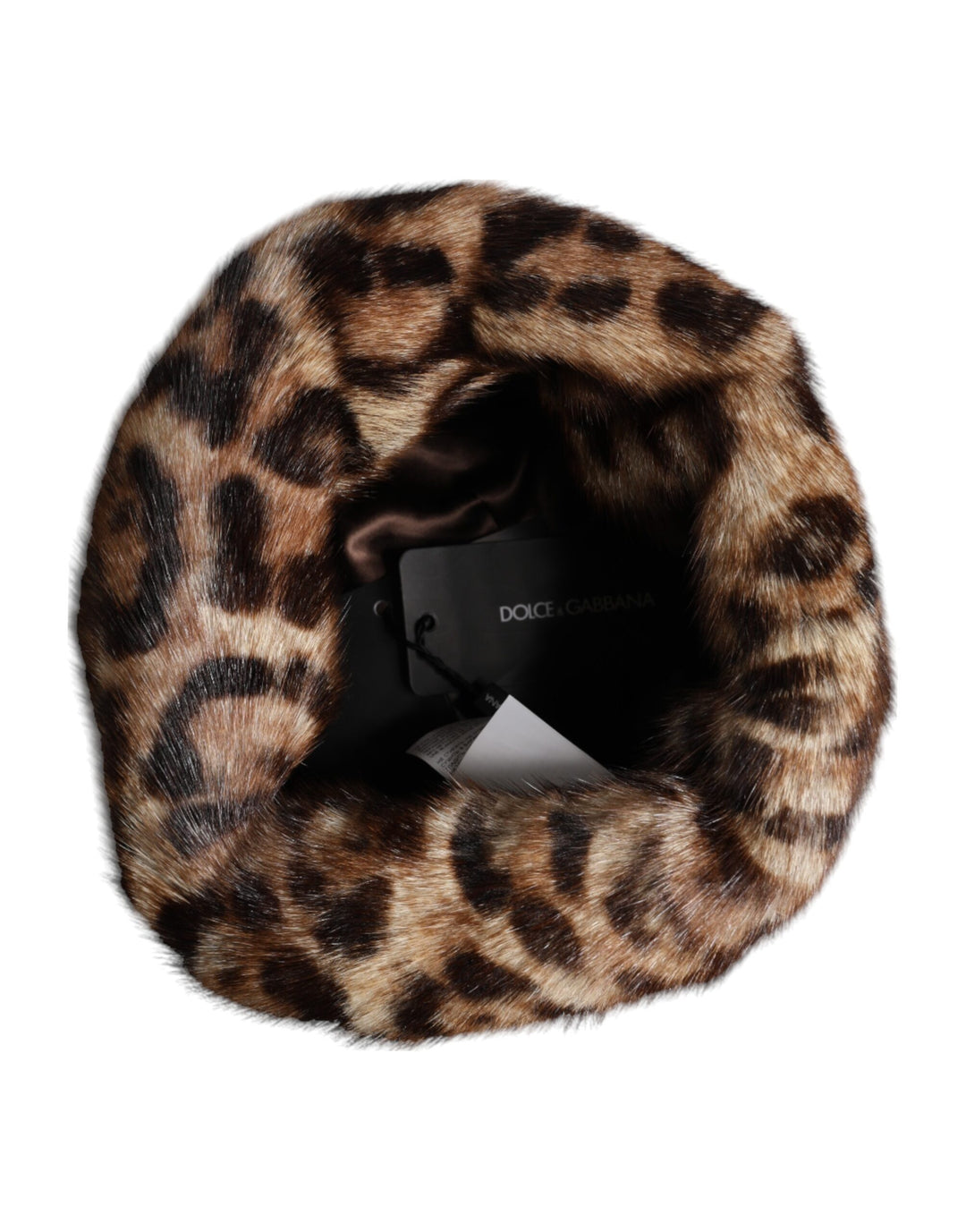 Dolce & Gabbana Brauner Leopard Kunstfell Frauen Eimer Hut