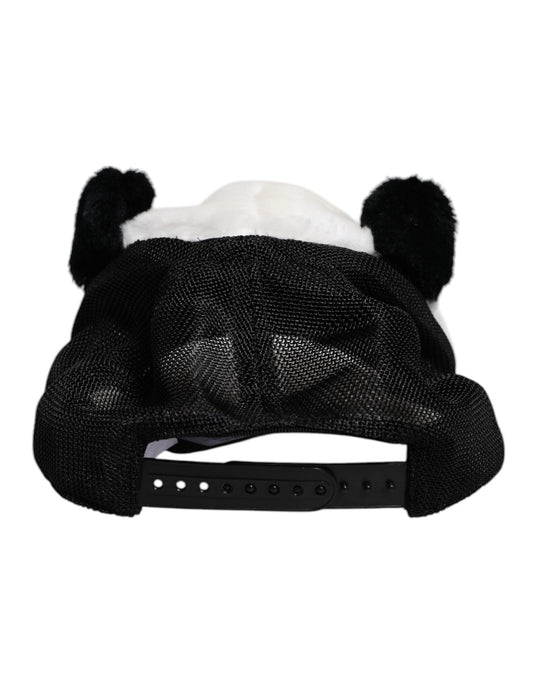 Dolce & Gabbana Schwarzer weißer Panda Pelz Frauen Baseballmütze