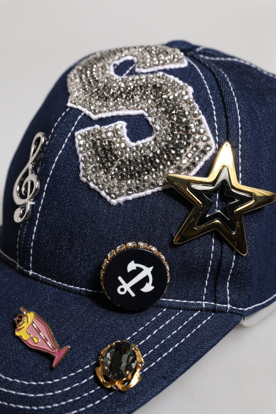 Dolce & Gabbana Blaue Baseballkappe mit Kristallverzierung