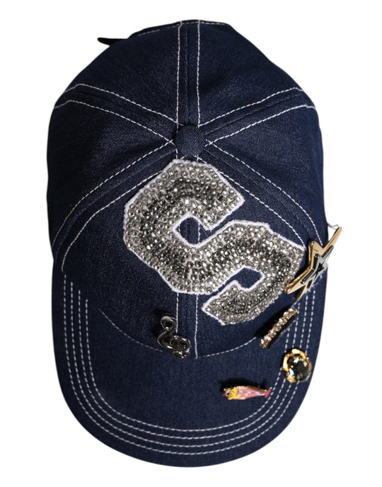 Dolce & Gabbana Blaue Baseballkappe mit Kristallverzierung