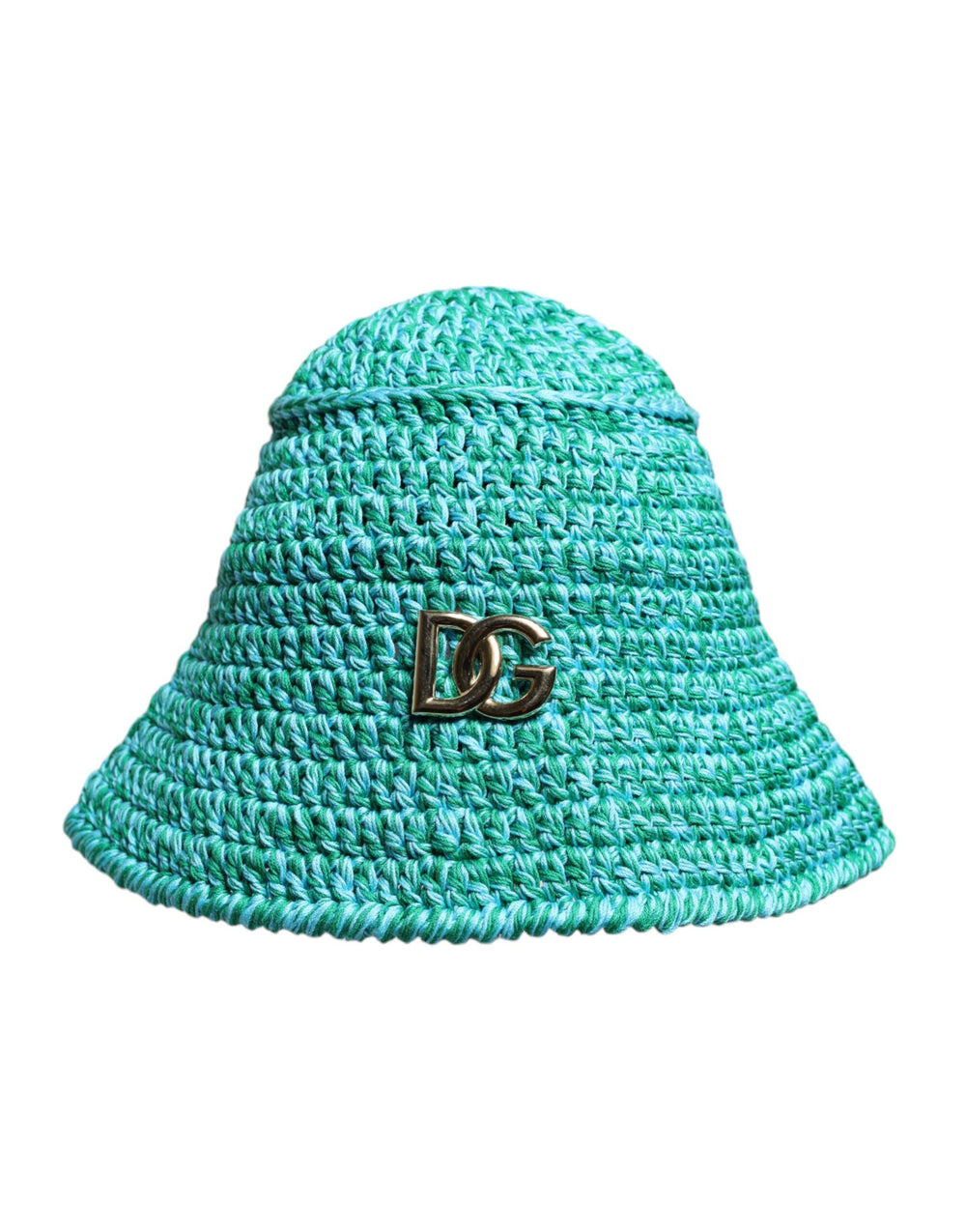 Dolce & Gabbana Grüner gehäkelter DG-Logo-Eimerhut aus Baumwolle