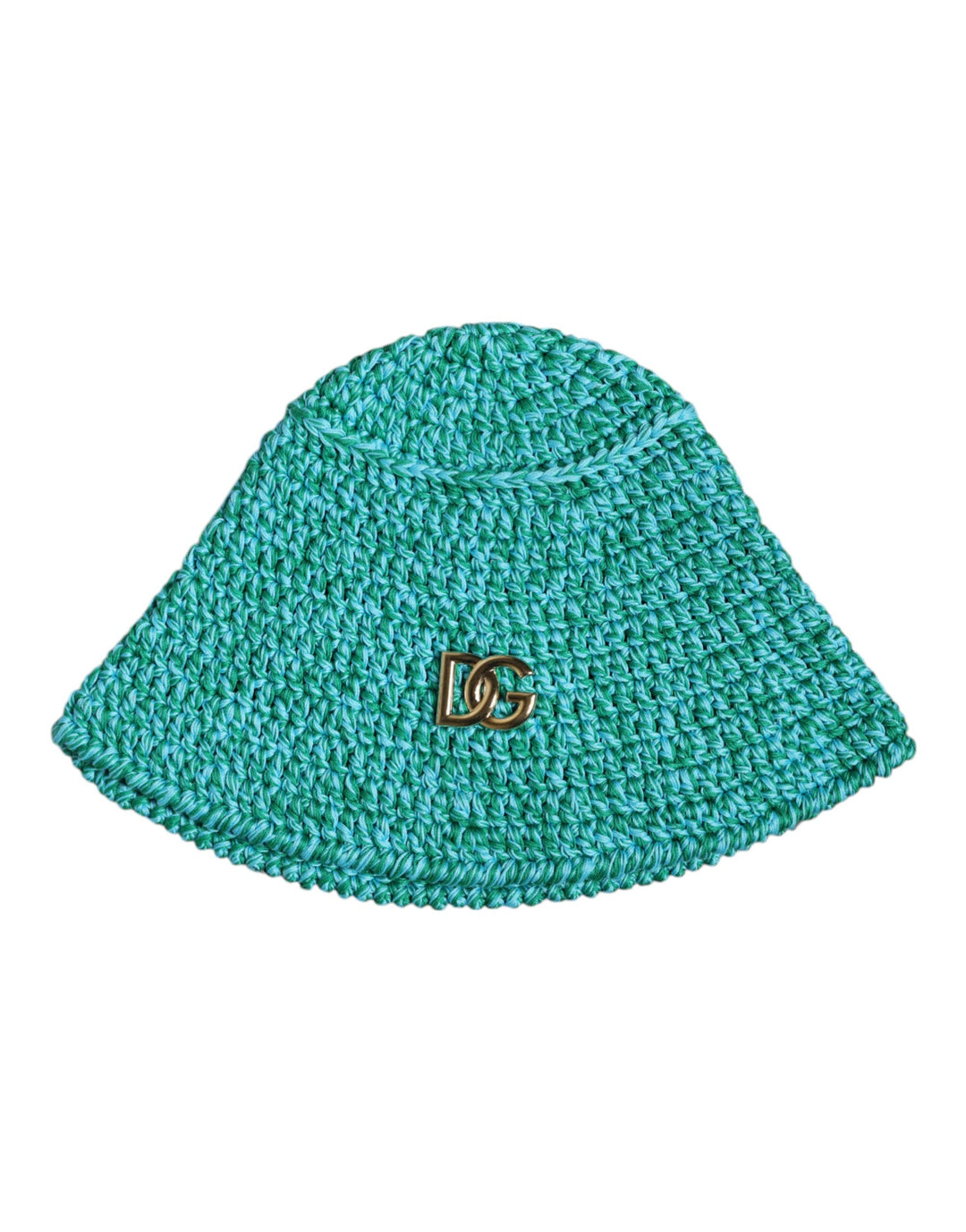 Dolce & Gabbana Grüner gehäkelter DG-Logo-Eimerhut aus Baumwolle