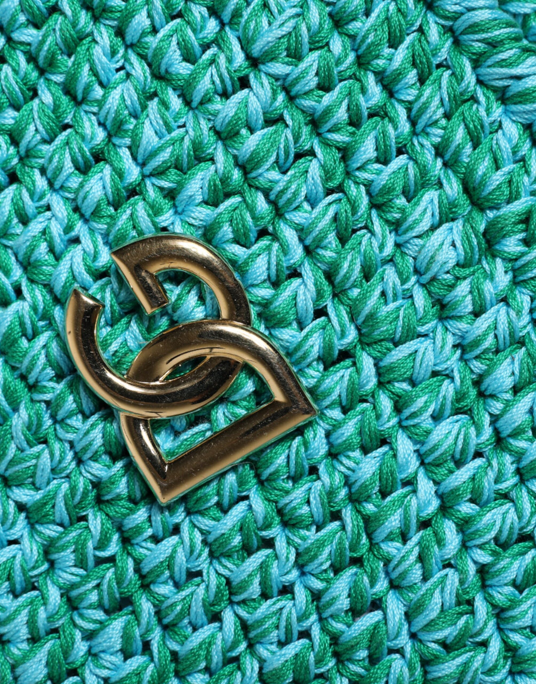 Dolce & Gabbana Grüner gehäkelter DG-Logo-Eimerhut aus Baumwolle
