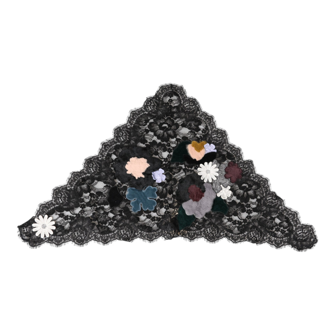Dolce & Gabbana Schwarze Spitze mit Blumenapplikation Baumwollschleier Hut