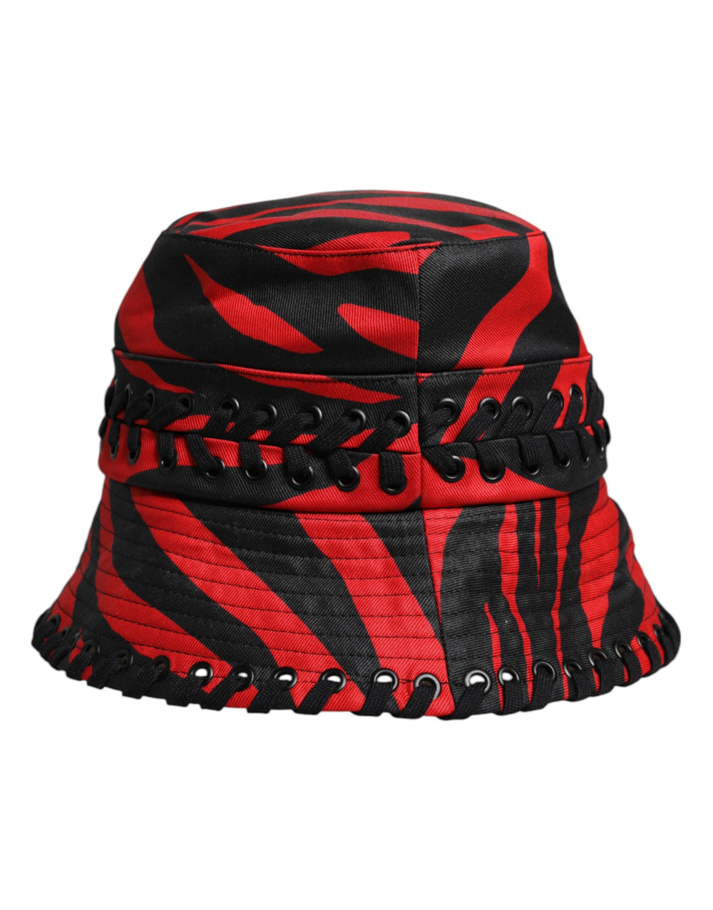 Dolce & Gabbana Schwarz-rot gestreifter Polyester-Eimerhut mit breiter Krempe