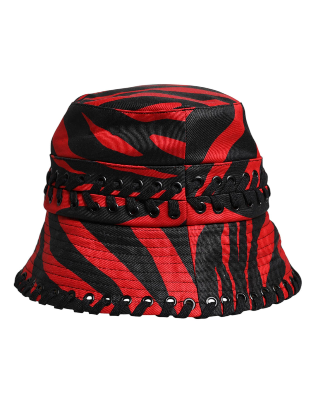 Dolce & Gabbana Schwarz-rot gestreifter Polyester-Eimerhut mit breiter Krempe