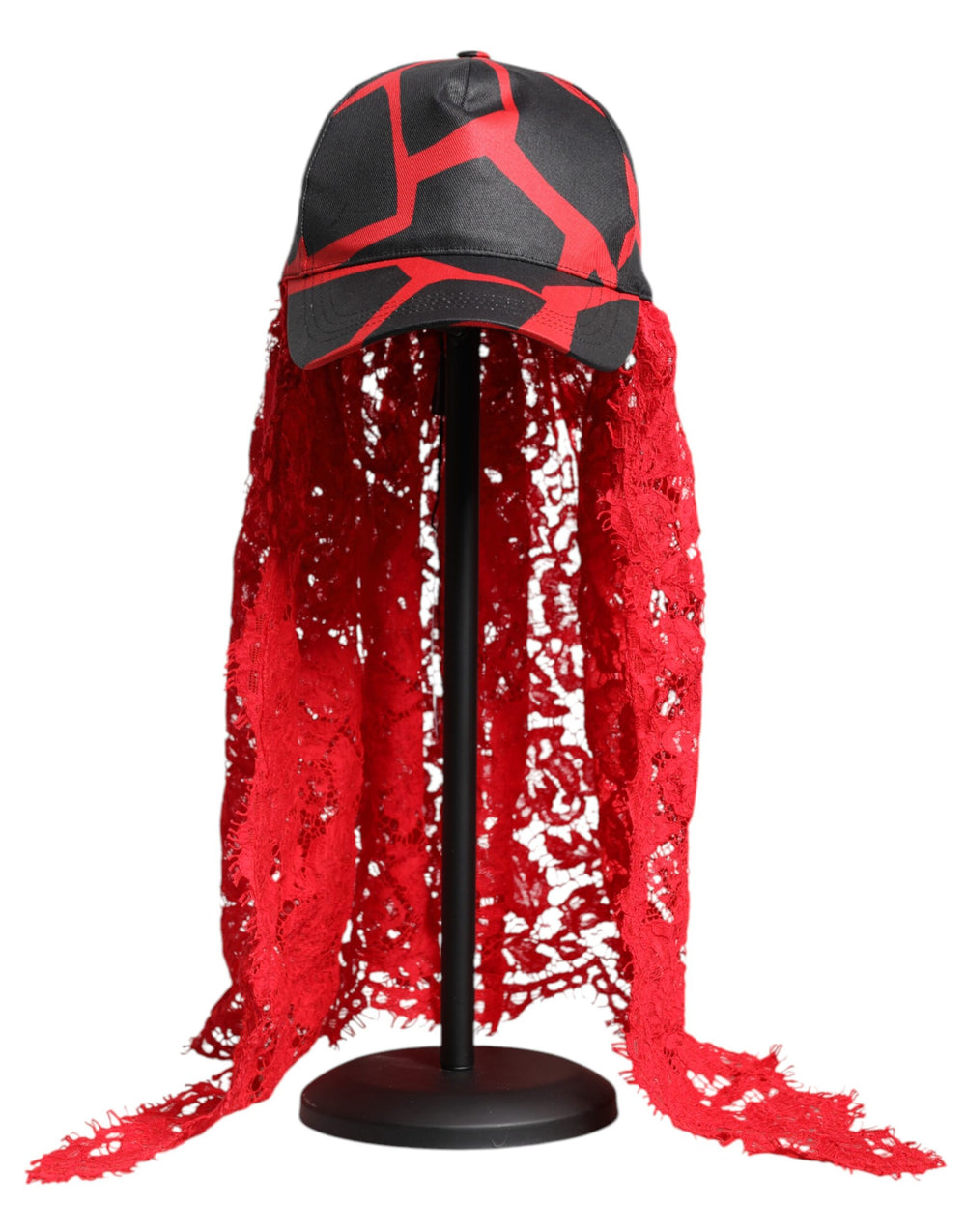 Dolce & Gabbana Rot Schwarz Spitze Tüll Baumwolle Baseballmütze
