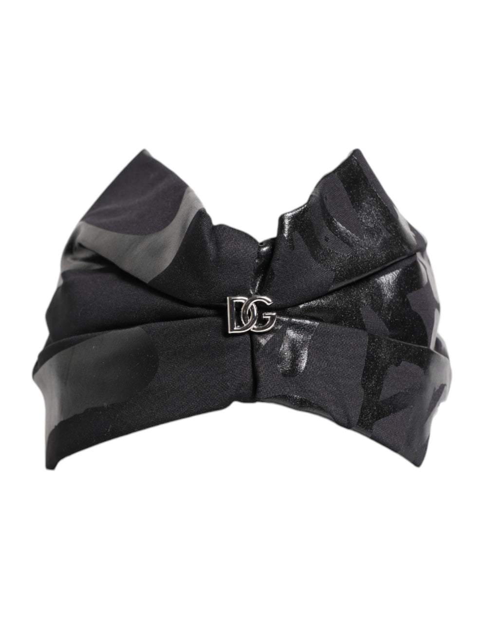 Dolce & Gabbana Schwarzes Nylon Stretch DG Logo Stirnband Hut