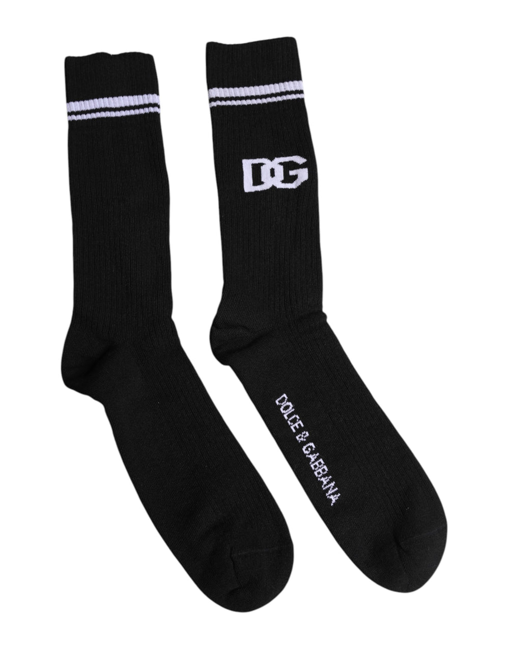 Dolce & Gabbana Schwarze Baumwolle DG Logo Mid Calf Herren Socken