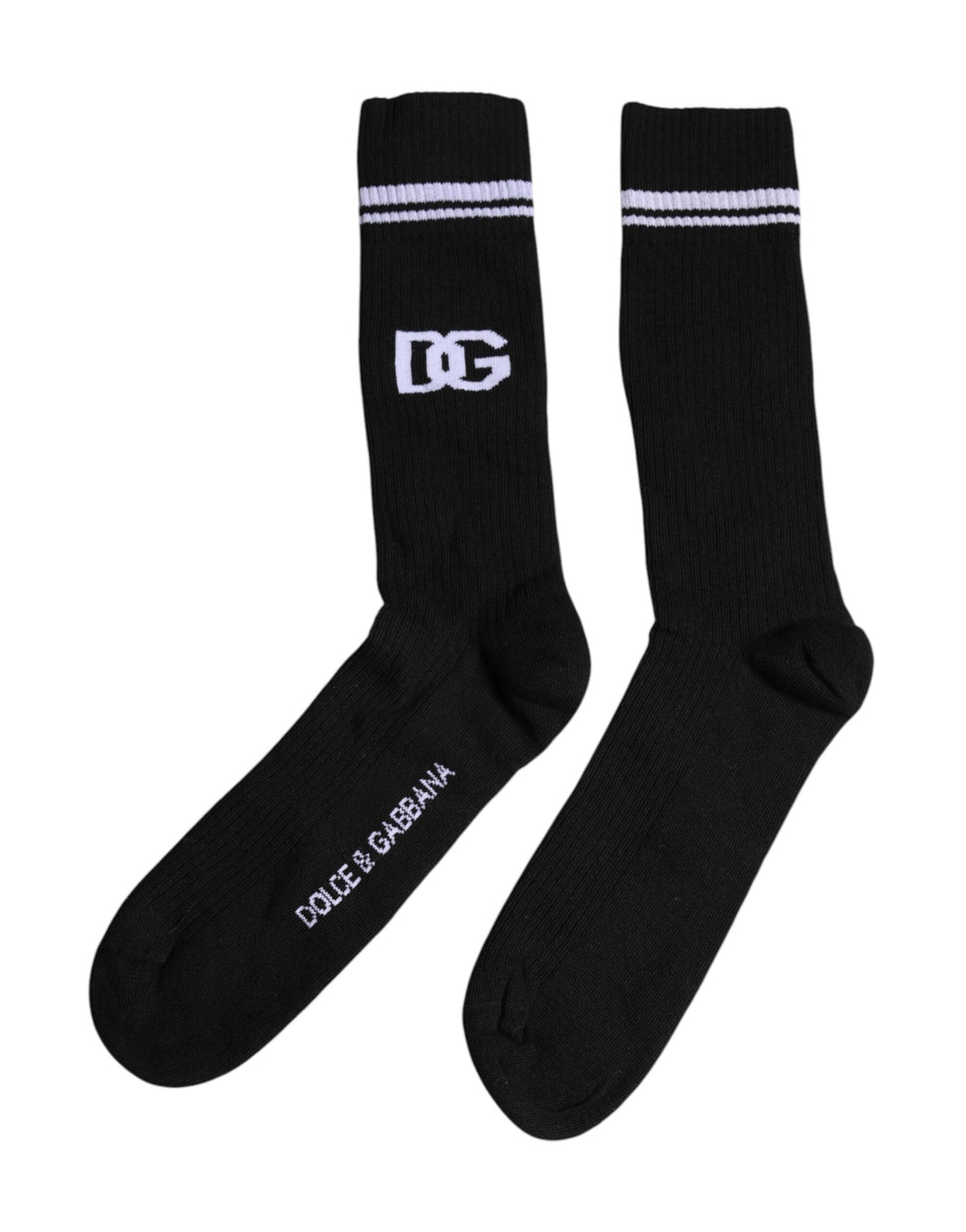 Dolce & Gabbana Schwarze Baumwolle DG Logo Mid Calf Herren Socken