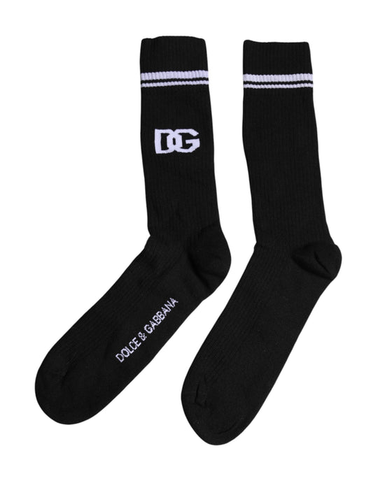 Dolce & Gabbana Schwarze Baumwolle DG Logo Mid Calf Herren Socken