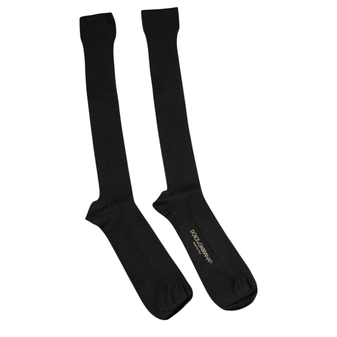 Dolce & Gabbana Schwarze Viskose Logo Over The Calf Socken
