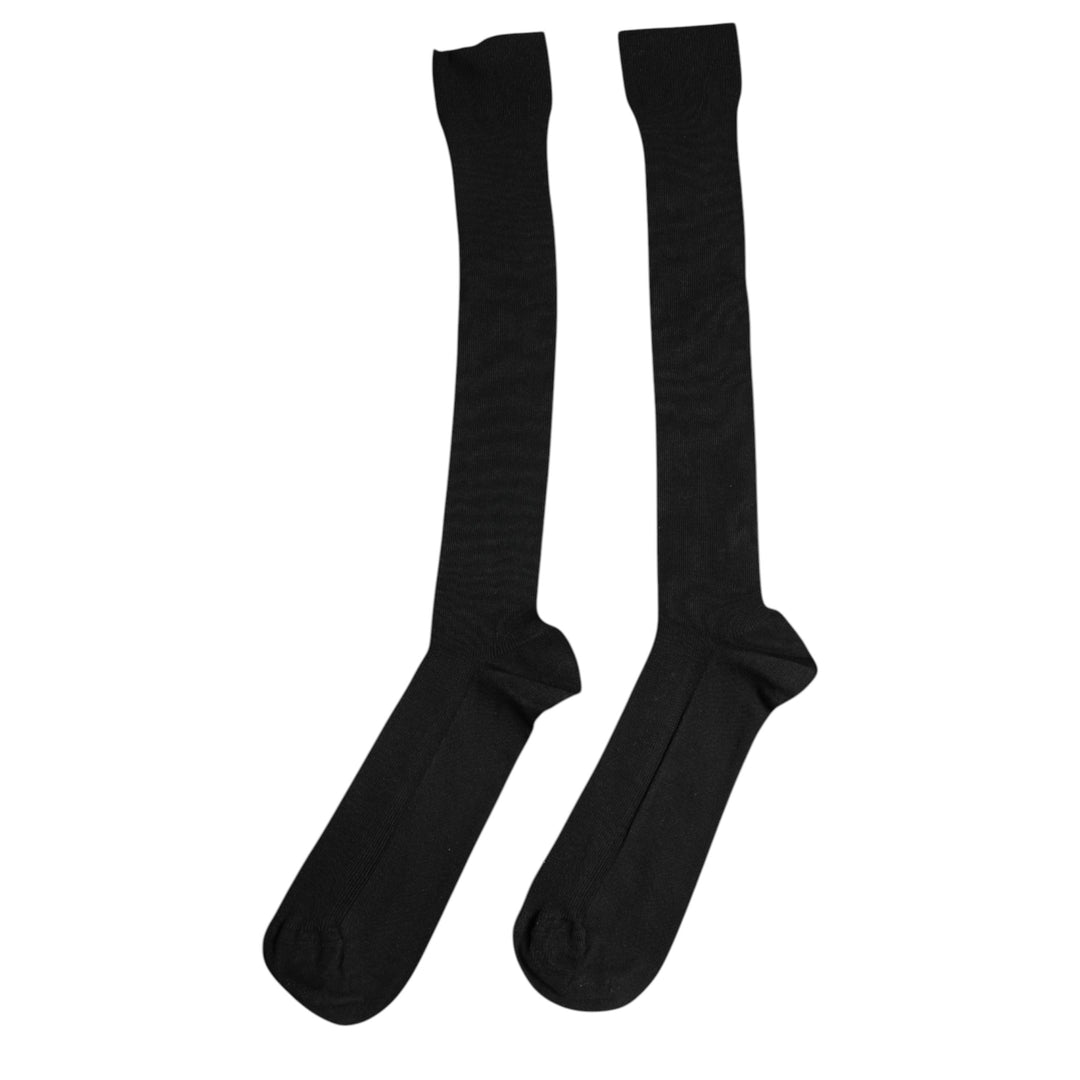 Dolce & Gabbana Schwarze Viskose Logo Over The Calf Socken