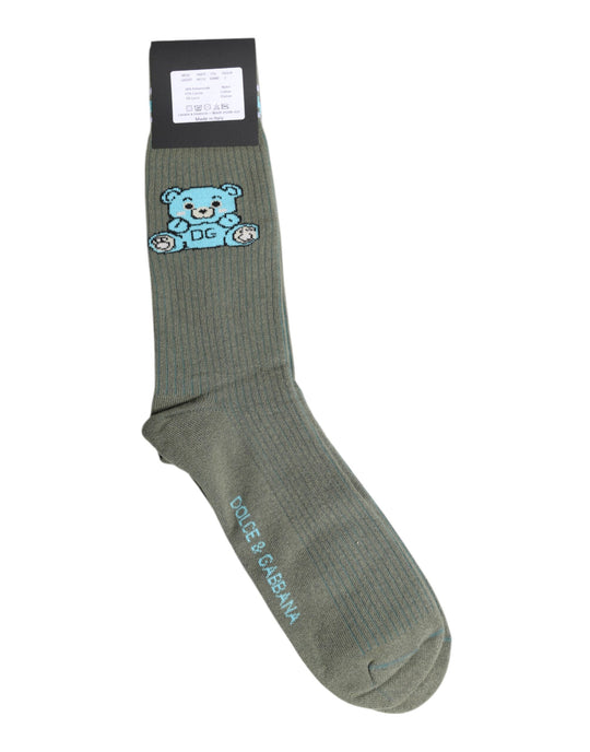 Dolce & Gabbana Graue Baumwolle DG Bear Mid Calf Socken