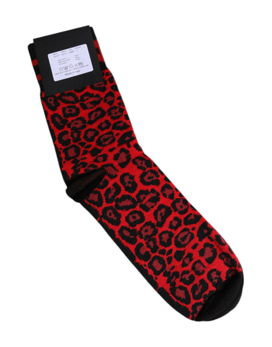 Dolce & Gabbana Schwarz Rot Leopard Mid Calf Männer Socken
