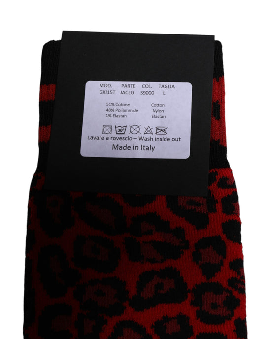Dolce & Gabbana Schwarz Rot Leopard Mid Calf Männer Socken