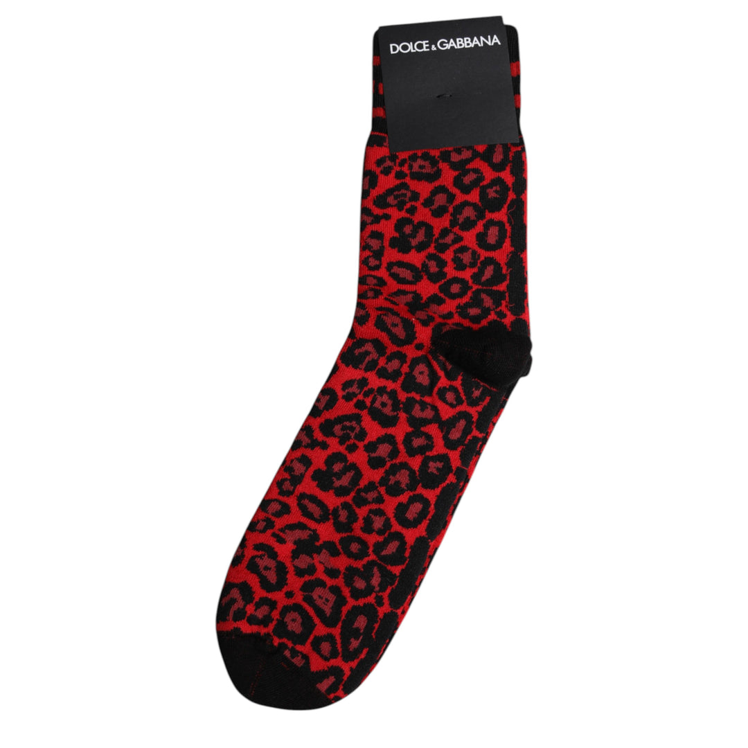 Dolce & Gabbana Schwarz Rot Leopard Mid Calf Männer Socken