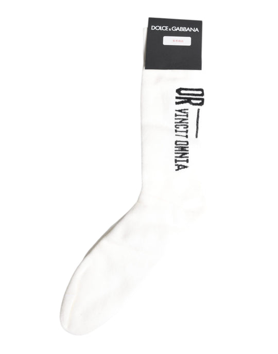 Dolce & Gabbana Weiße Stretch OR VINCIT OMNIA Mid Calf Socken