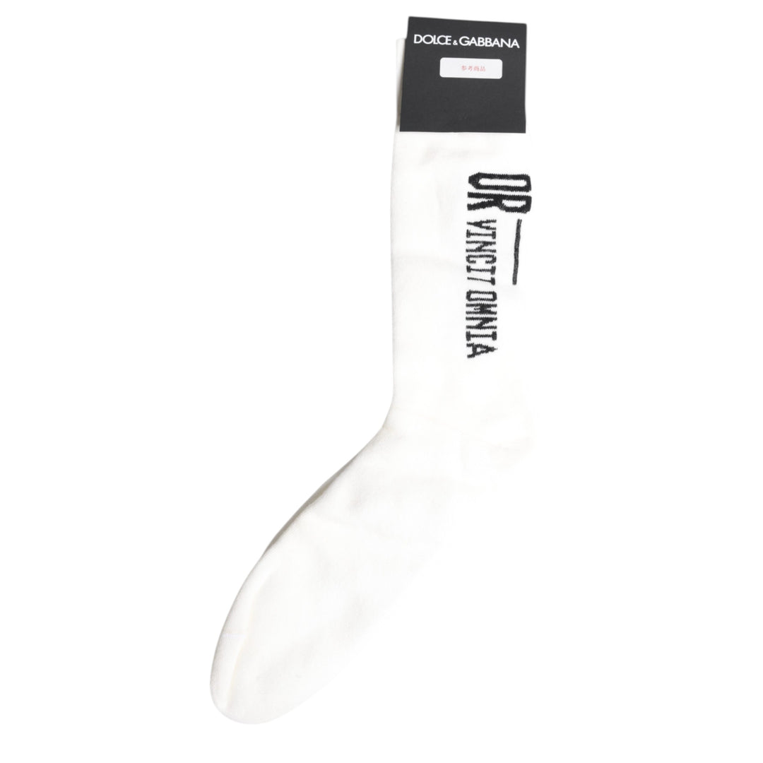 Dolce & Gabbana Weiße Stretch OR VINCIT OMNIA Mid Calf Socken