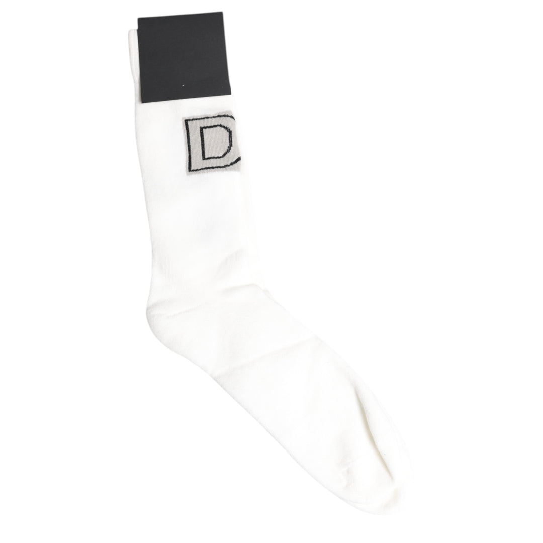 Dolce & Gabbana Weiße Stretch OR VINCIT OMNIA Mid Calf Socken