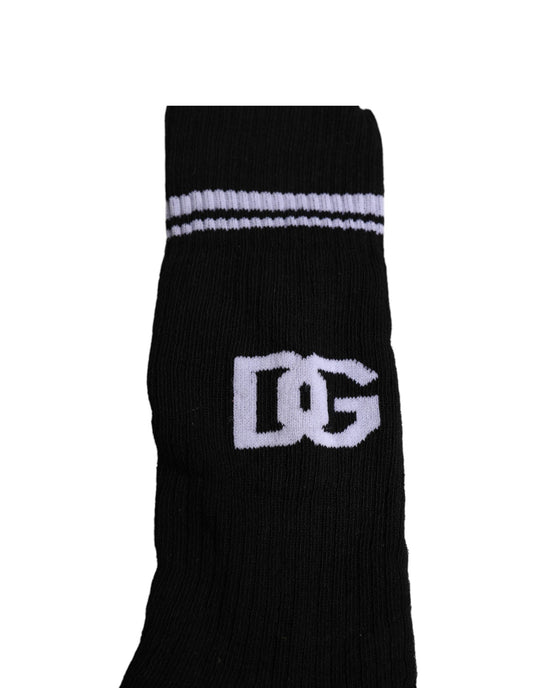 Dolce & Gabbana Schwarze Baumwolle DG Logo Mid Calf Herren Socken