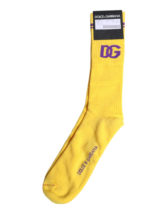 Dolce & Gabbana Gelbe Baumwolle DG Logo Mid Calf Socken