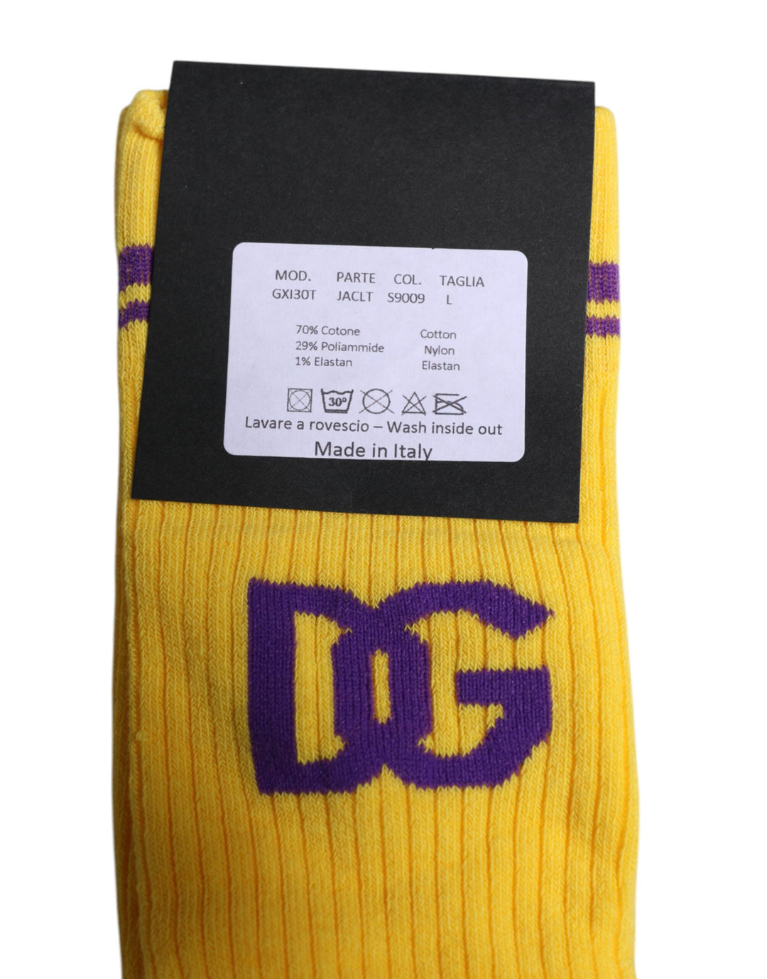 Dolce & Gabbana Gelbe Baumwolle DG Logo Mid Calf Socken