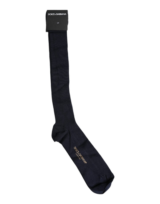 Dolce & Gabbana Schwarze Viskose Logo Over The Calf Socken