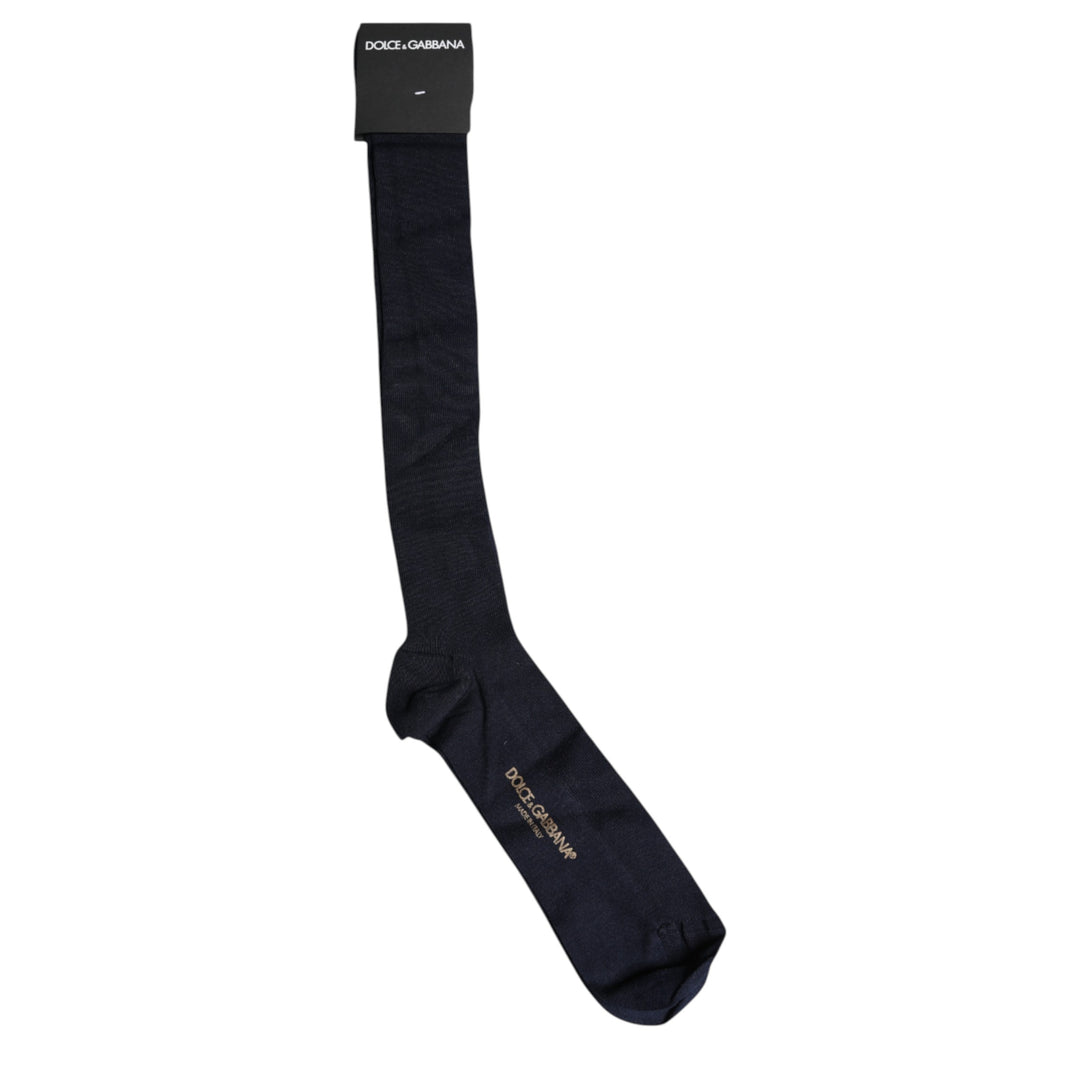 Dolce & Gabbana Schwarze Viskose Logo Over The Calf Socken