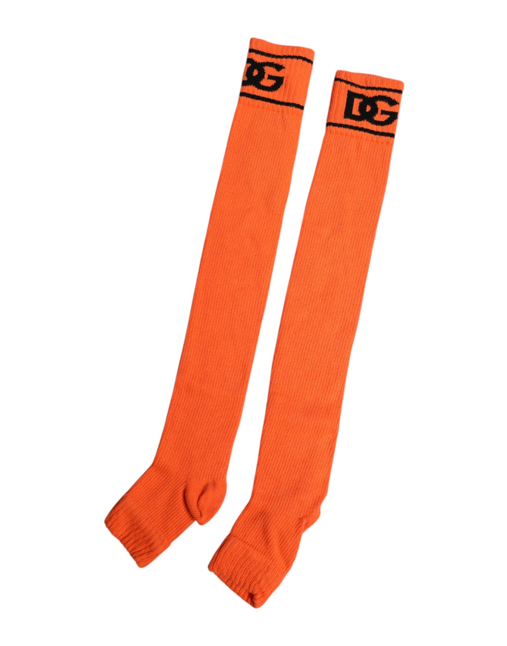 Dolce & Gabbana Orangefarbene Socken mit DG-Logo-Print aus Baumwolle mit offener Spitze