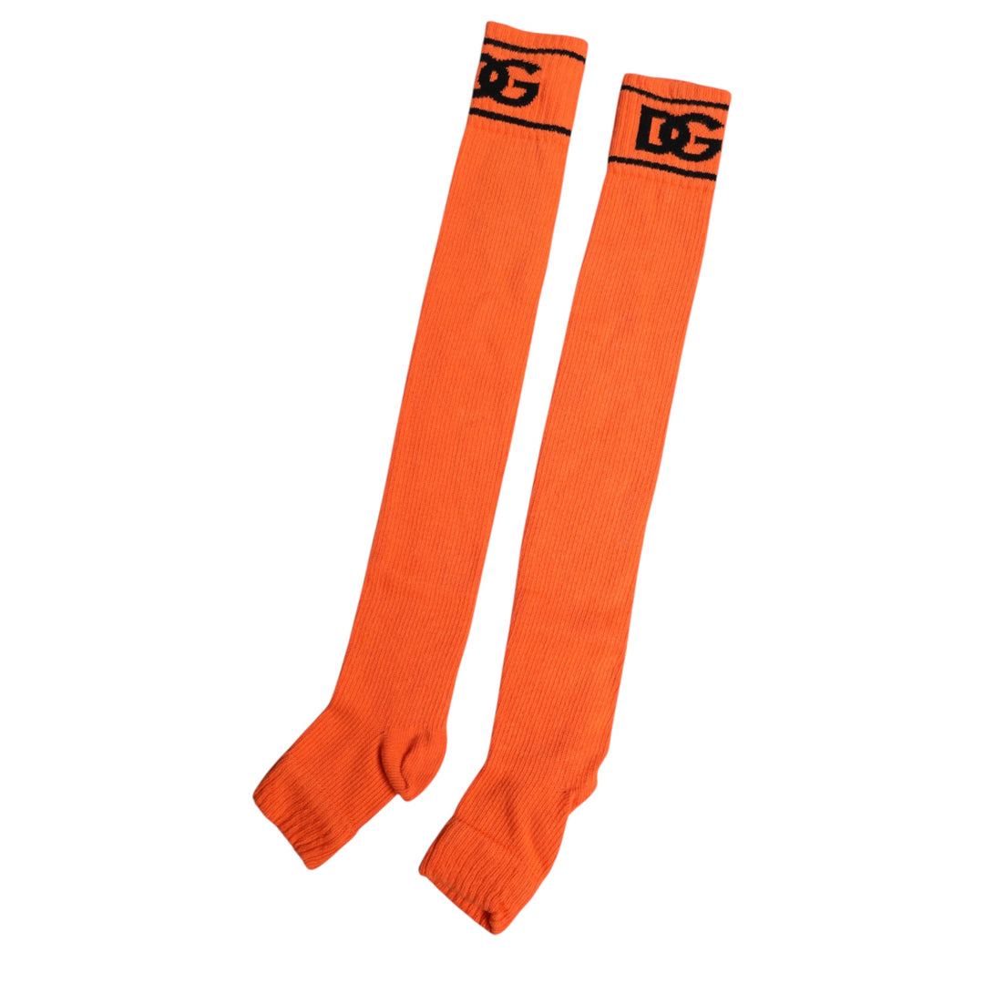Dolce & Gabbana Orangefarbene Socken mit DG-Logo-Print aus Baumwolle mit offener Spitze