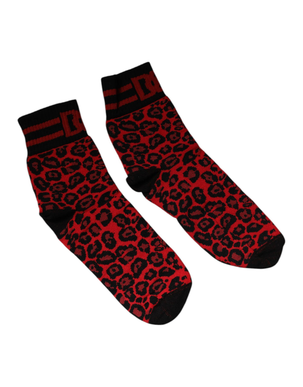 Dolce & Gabbana Rote Leoparden-Nylon-Socken für Männer mit mittlerer Wadenlänge