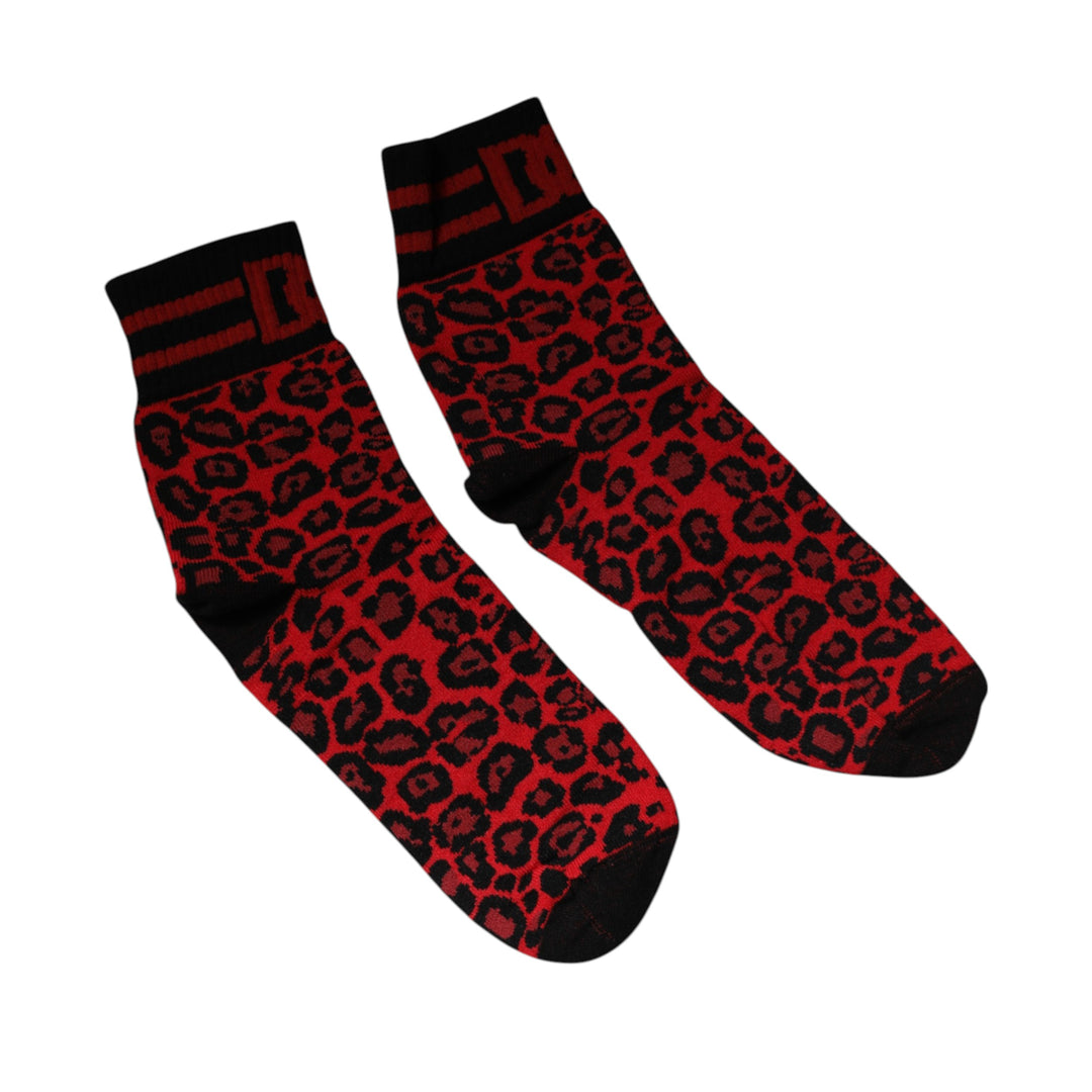 Dolce & Gabbana Rote Leoparden-Nylon-Socken für Männer mit mittlerer Wadenlänge
