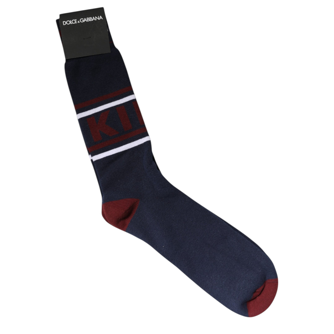 Dolce & Gabbana Blaue Baumwolle Logo Mid Calf Herren Socken