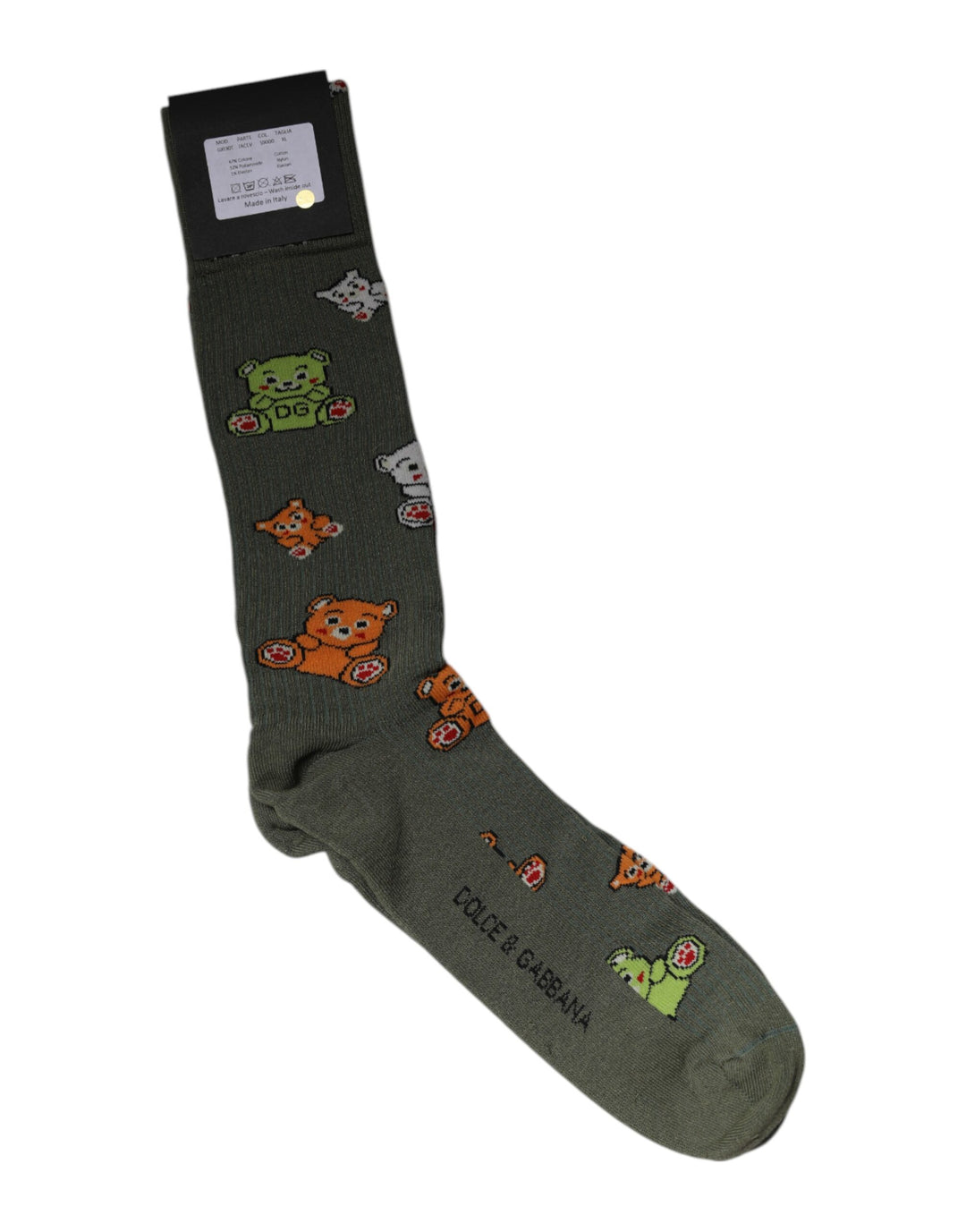 Dolce & Gabbana Grüne Nylon DG Bär bedruckte Mid Calf Socken