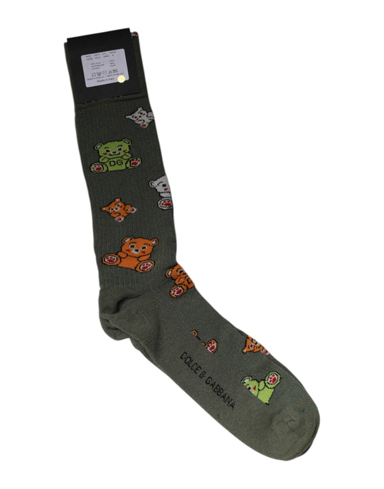 Dolce & Gabbana Grüne Nylon DG Bär bedruckte Mid Calf Socken