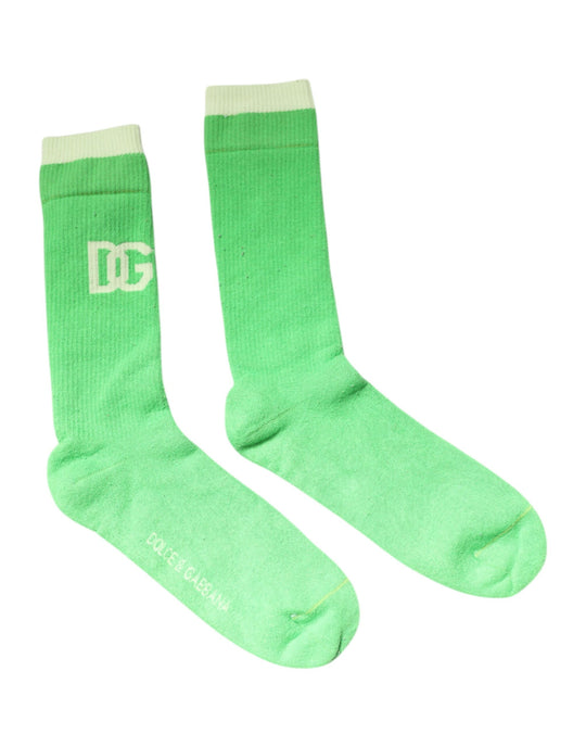 Dolce & Gabbana Grüne DG Logo Mid Calf Herren Nylon Socken