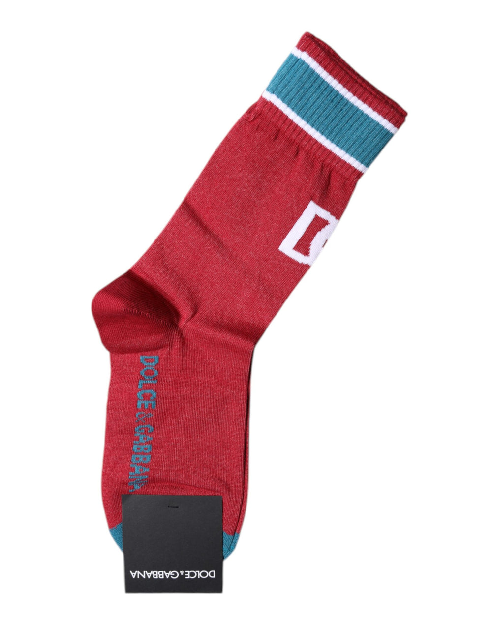 Dolce & Gabbana Rote Baumwolle DG Logo Print Mid Calf Socken