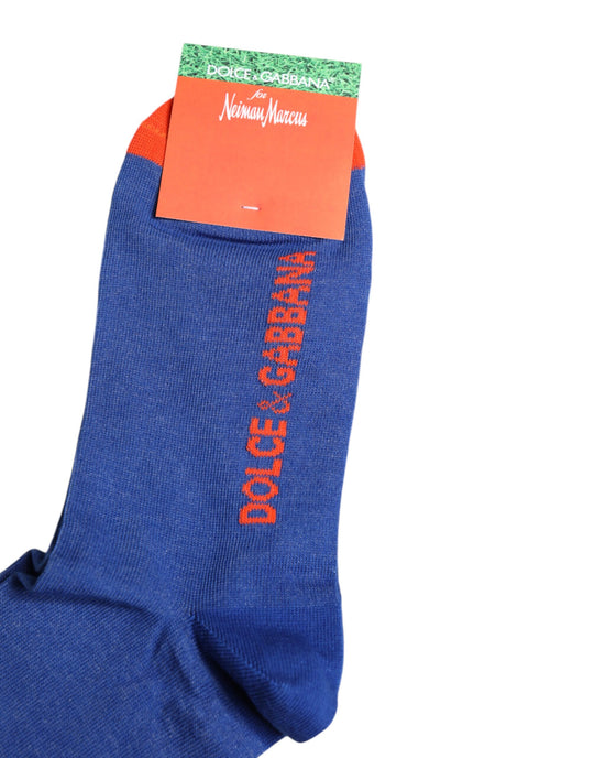 Dolce & Gabbana Blaue Baumwolle DG Logo Print Mid Calf Socken