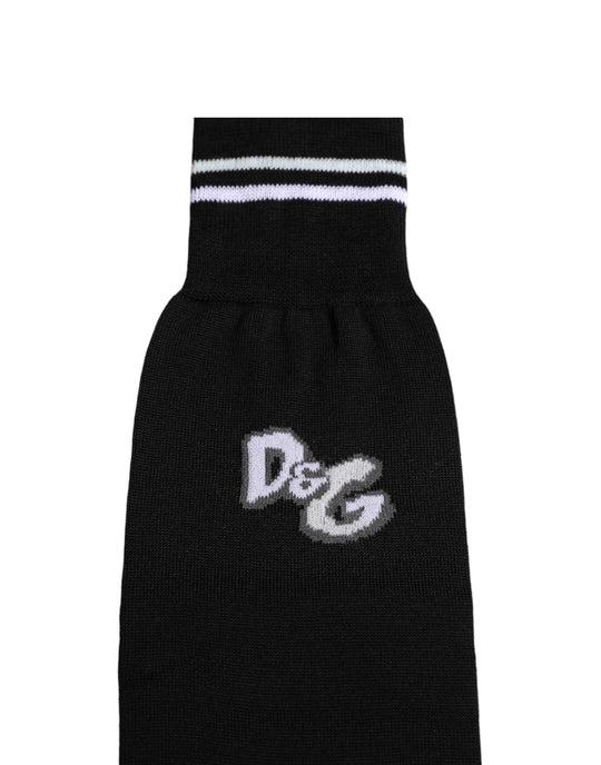 Dolce & Gabbana Schwarze DG Logo Print Baumwolle über Wade Socken