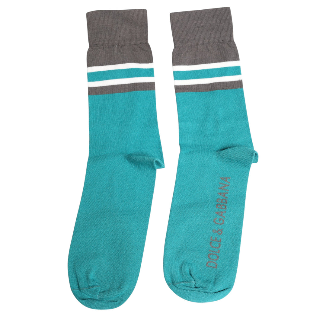 Dolce & Gabbana Grüne graue Stretch DG Logo Mid Calf Socken