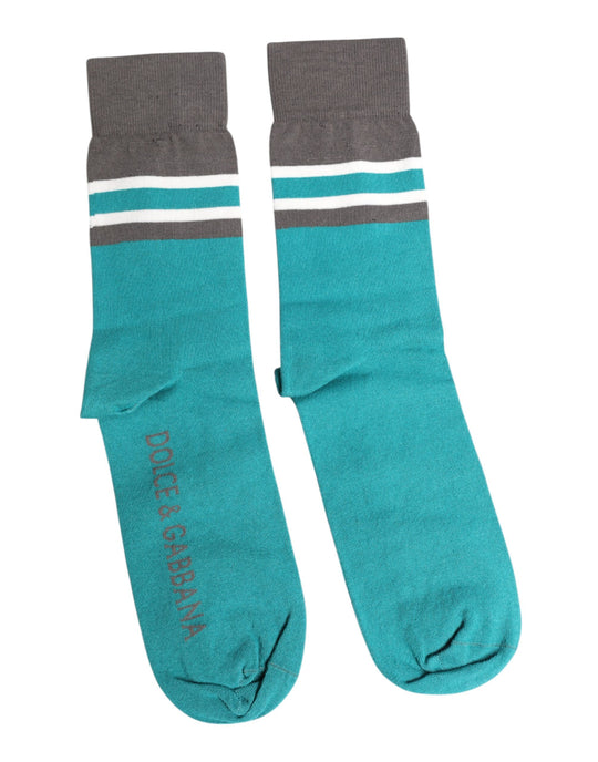 Dolce & Gabbana Grüne graue Stretch DG Logo Mid Calf Socken