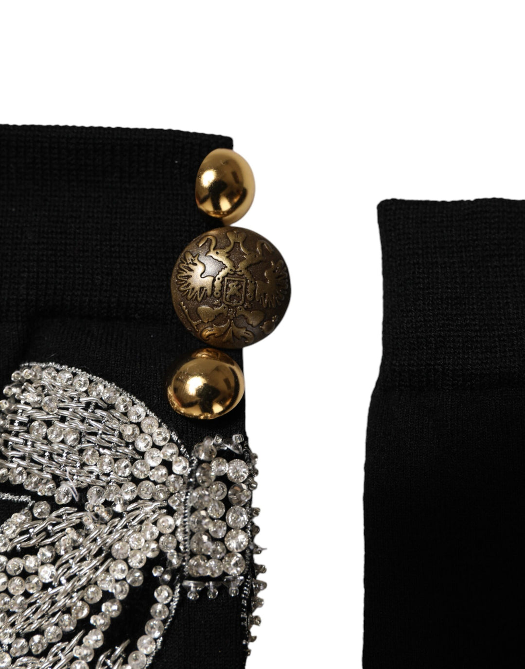 Dolce & Gabbana Schwarz gestrickte Socken mit floraler Kristall-Verzierung