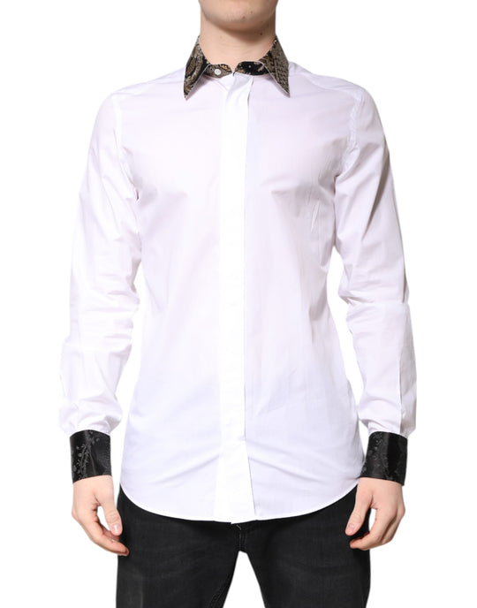 Dolce & Gabbana Weißes Baumwolle GOLD Herren Kleid Formales Hemd