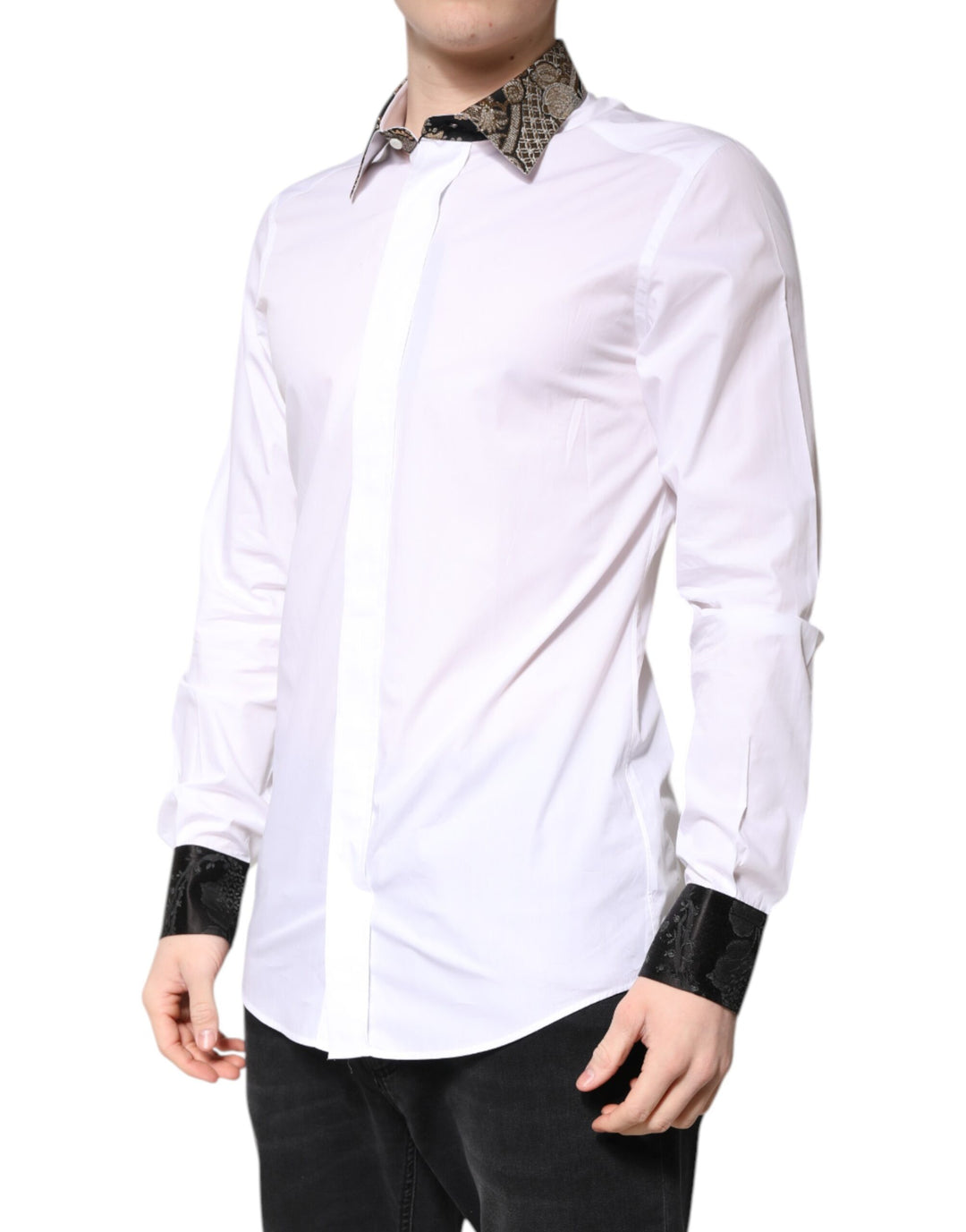 Dolce & Gabbana Weißes Baumwolle GOLD Herren Kleid Formales Hemd