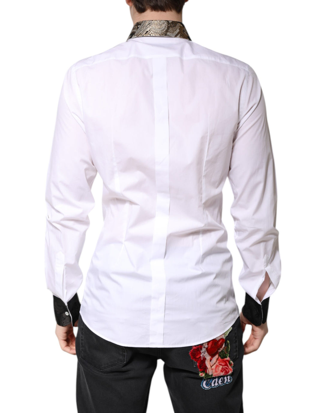 Dolce & Gabbana Weißes Baumwolle GOLD Herren Kleid Formales Hemd